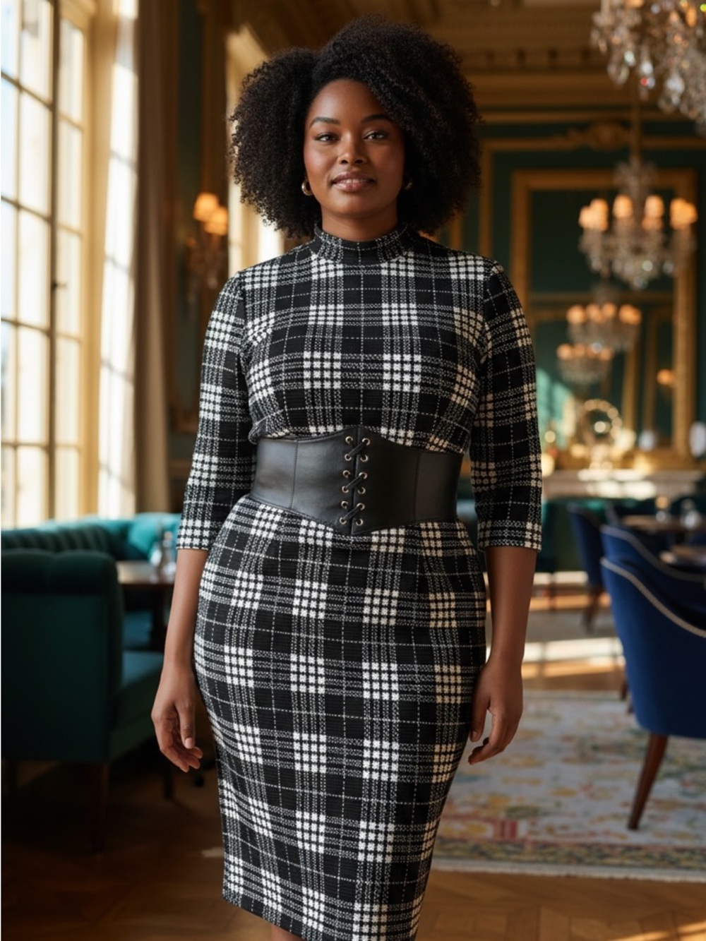 New York & Company Black and White Plaid Pencil Skirt